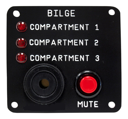 Skippers Three Compartment Bilge Alarm Panel, Customized Text, 12 v