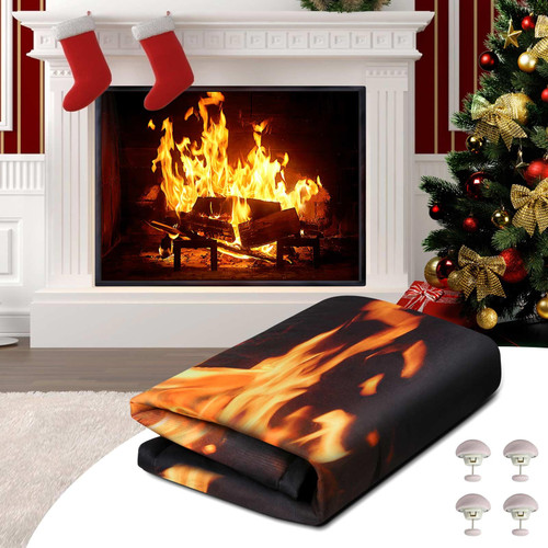 CADARA Magnetic Fireplace Draft Cover, Fireplace Blocker Blanket Stops Heat Loss, Adjustable Fire Place Draft Stopper Save Energy for Indoor Iron Frame 45" W x 34" H