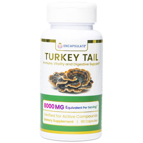 ENCAPSULATE Turkey Tail Capsules 8:1 Extract – Premium Organic Fruiting Body 8:1 Extract – Adaptogen Mushroom Supplement for Digestive, Gut & Immune Support – Lab Tested & Non-GMO – 60 Vegan Capsules