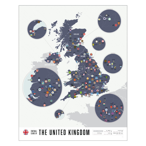 Pop Chart | Football Clubs of the United Kingdom | 16" x 20" Art Poster | 100+ Soccer Clubs from England, Scotland, and Wales on One Map | Wall Decor | 100% Made in the US