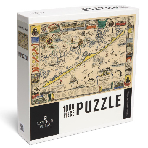 Lantern Press Long Beach Island, New Jersey, Vintage Map 1000 Piece Jigsaw Puzzle for Adults, Made in USA with Reference Poster