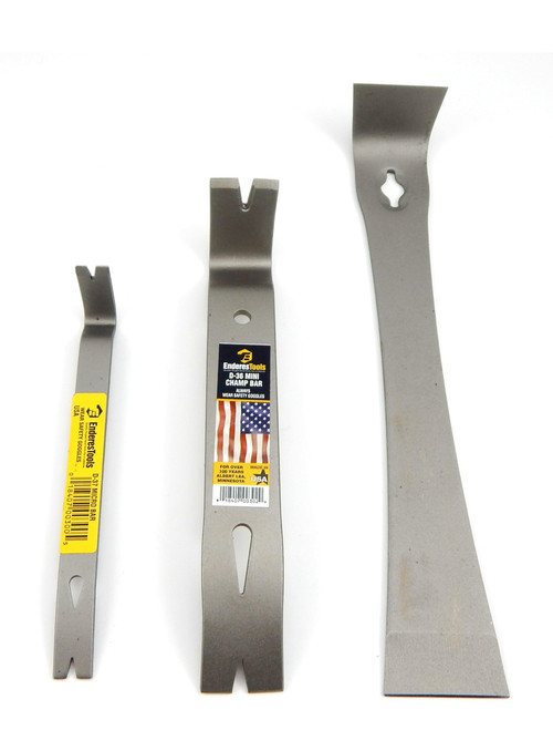 Enderes 3pc Mini Pry Bar Set for Upholstery and Trim w Tack, Nail & Staple Puller Made in USA