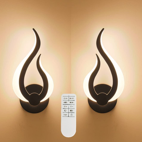 ZYI Stepless Dimming Modern Wall Sconce with 2.4G Remoter 12W LED Wall Lamp Acrylic Material Hardwired Wall Mounted Wall Lights for Living Room Bedroom Hallway Room Decor No Plug (L+R 2pack)