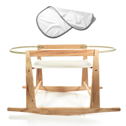 Moses Basket Stand - Wooden Rocking Moses Basket Stand for Baby Bassinets - Adjustable Bassinet Rocker Crafted From Natural Wood - Perfect For Newborns - Includes Bonus Change Mat -Basket Not Included