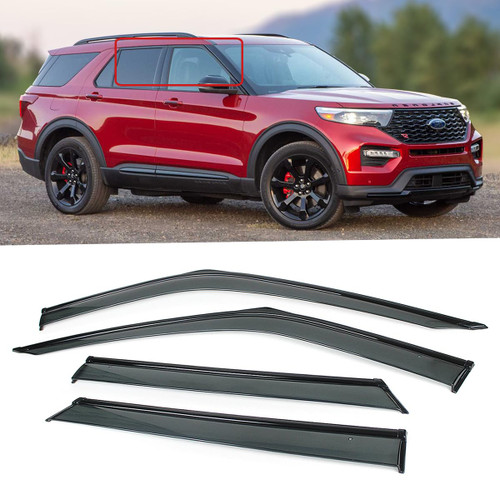 Fits for 2020-2025 Ford Explorer Sporty Black Trim Smoke Tinted Window Visors Rain Guards Wind Deflectors / 2021 2022 2023 2024 Ford Explorer Base Limited Hybrid Platinum ST Sport Utility