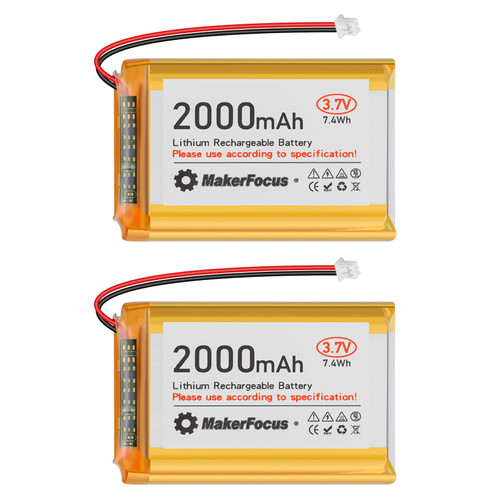 MakerFocus 2pcs 3.7V 2000mAh Lithium Polymer Rechargeable Battery 1S LiPo Battery with Protection Board Insulated Rubber Tape and JST 1.25 Plug for ESP32 Development Board, Mesh Node T114