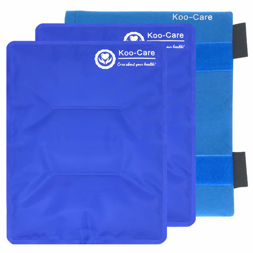 Koo-Care 2 Large Gel Ice Packs for Injuries Reusable Hot Cold Pack Wrap with Strap - Flexible Cold Compress for Shoulder Rotator Cuff, Hip, Knee Replacement Pain Relief Post-Surgery Recovery 11" x 14"