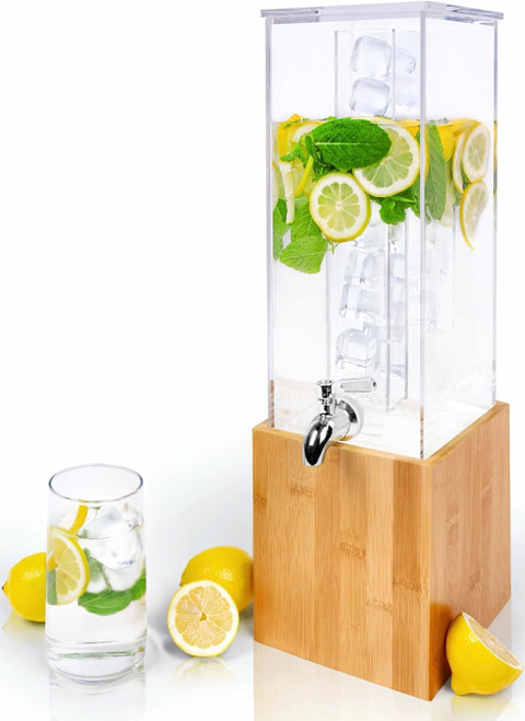 ACRYLIC Drink Dispenser- 1.25 GALLON Beverage Dispenser with Stand and Ice Core – Cold Drink Server for Parties and Events