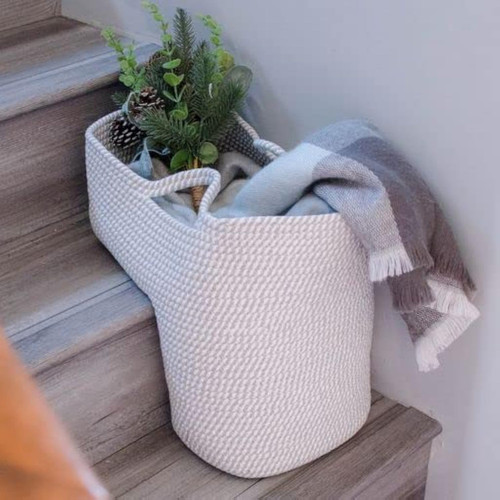 Gray and White Rope Stair Organizer - Storage Solution for Carpet and Wooden Stairs