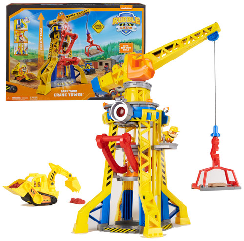 Rubble & Crew, Bark Yard Crane Tower Playset with Action Figure, Toy Bulldozer & Kinetic Build-It Play Sand, PAW Patrol Kids Toys for Boys & Girls 3+