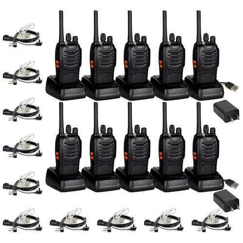TIDRADIO Walkie Talkies for Adults Long Range, Frequency Copy, Rechargeable Two Way Radios with Secret Service Earpiece, 16CH Portable Flashlight VOX for Business Family TD-V2 (10 Pack,Black)