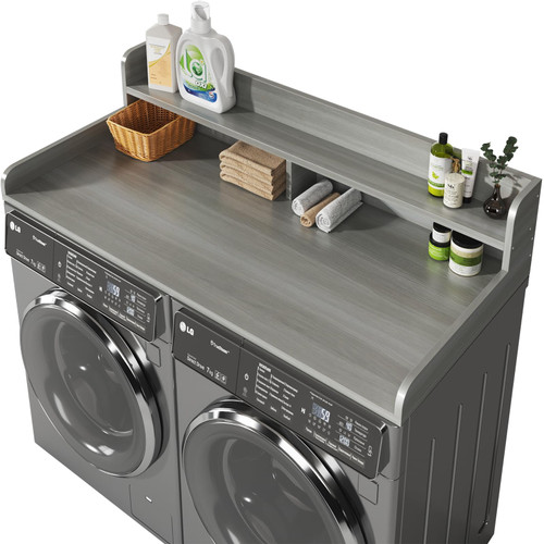 BigPonPon 2-Tier Washer And Dryer Countertop With 2.75"H Guard,54"W x 27.5"D Laundry Countertop Cover With Non-Slip Pad,Large Space Laundry Topper For Folding Clothes Over Washer And Dryer-Stripe Gray