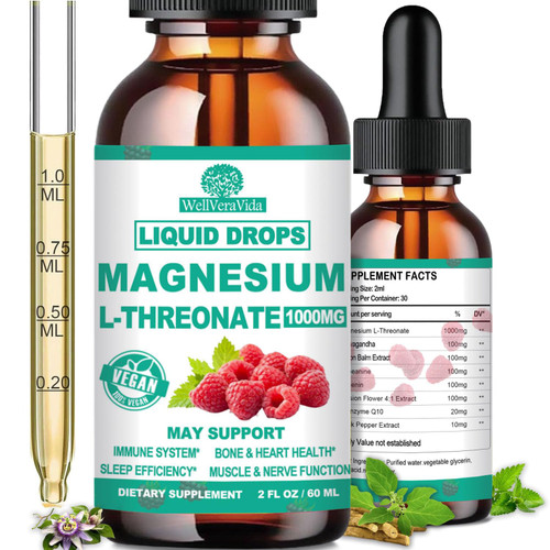 Magnesium L-Threonate Liquid, Triple Sleep Magnesium Threonate w. Apigenin, Theanine, Lemon Balm High Absorption Liquid Magnesium Threonate Supplement for Cortisol Detox Sleep Memory Calm Brain Nerve