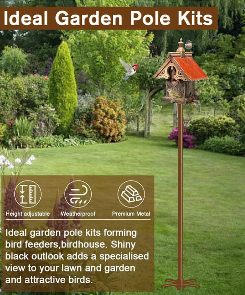 Sungaryard 90Inch Heavy Duty Bird House Pole Mount Kit with Frosted, Bird Feeder Pole Kit with 5 Prongs Base and 2 Plates, for Outdoor, Yard, Garden, Brown(Birdhouse Not Include)