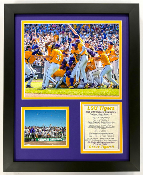 LSU Tigers Baseball | 2025 CWS National Champions | Framed Photo Collage | 2 Sizes and Styles | (12" x 15" - 2025, Framed)