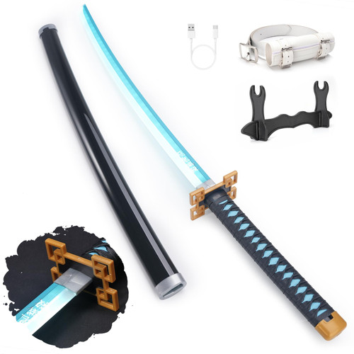 Zisu LED Glowing Anime Cosplay Sword Muichiro Sword - 40 Inch Rechargeable Light Up Sword with Stand & Belt