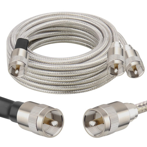 MOOKEERF Dual CB Antenna Coax Cable 10FT,Low Loss RG8X Stranded Core Co-Phase CB Coax Cable with（3） PL-259 Connectors - 10 Foot