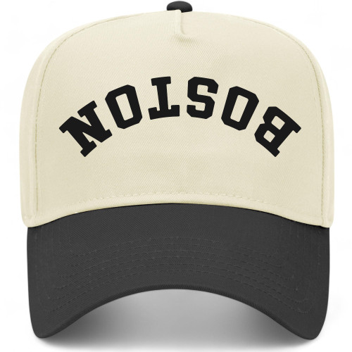 Boston Upside Down Reversed Vintage Trucker Hat | Premium Snapback Baseball Hat for Men & Women (US, Alpha, One Size, Black/Natural)