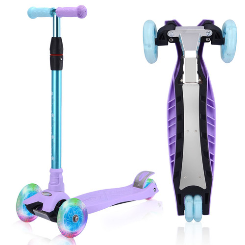 3 Wheel Scooter for Kids Ages 6-12,Kids Scooter with Light Up Wheels, Sturdy Deck Design, and 4 Height Adjustable Suitable for Kid Ages 3-12