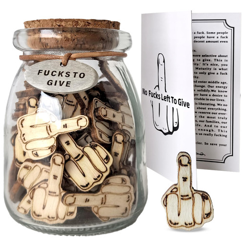 Jar of Fu c ks to Give Gag Gift, Fuck Fingers Wooden Cutout in A Jar, Bottle of Fucks