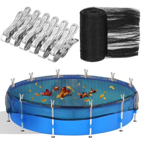 18 Feet Round Leaf Net Cover for Above Ground Pool, Mesh Cover with 12 Pcs Large Metal Clips，Pool Safety Net Fits 18FT Above Ground Pools, Keeps Leaves Out of Your Pool