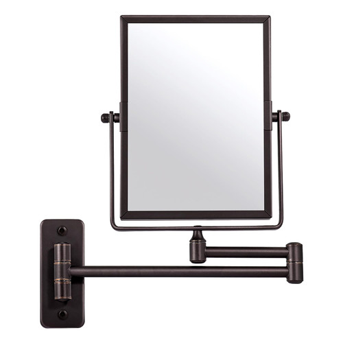 QiMH Wall Mounted Makeup Vanity Mirror, 8x6 Inch Rectangular 3X Magnifying with Extendable Arm, Bronze Double-Sided Swivel Mirror