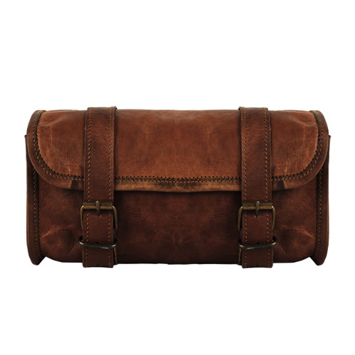 Genuine Goat Leather Vintage Motorcycle 2 Strap Buckle Closure Tool Brown Bag Quick Release Clasp REINFORCED for handlebars,Forks, Sissy Bar - 10" Christmas New Year Gift Idea