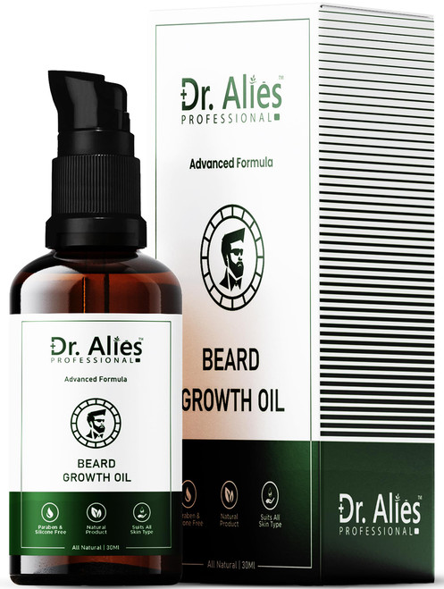 Dr. Alies - Professional Beard Growth Oil | Enriched with Vitamin E, Almond & Castor Oil | Promotes Fuller, Thicker Beards | Solves Patchy Growth | Fast-Absorbing Beard Care Solution | 30ml