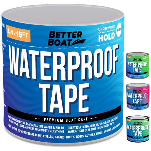 Better Boat White Waterproof Tape for Leaks, Heavy Duty Marine Grade Sealant, 15 ft x 4 in, for Pools, Gutters, Underwater Repair, Patching and Sealing