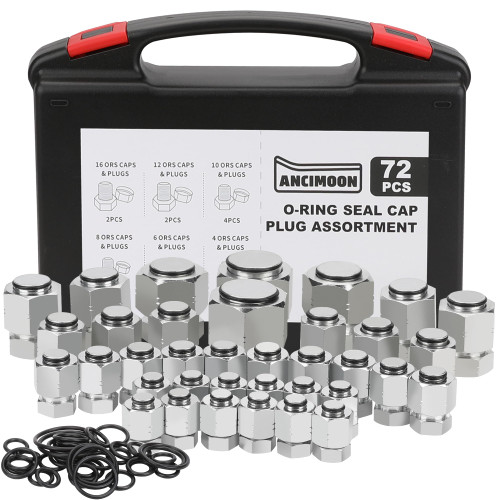 ANCIMOON 72PCS ORFS Flat Face Seal Cap and Plug Kit, Hydraulic Flat Face Fittings For Hose, 36PCS O-Ring Replacement