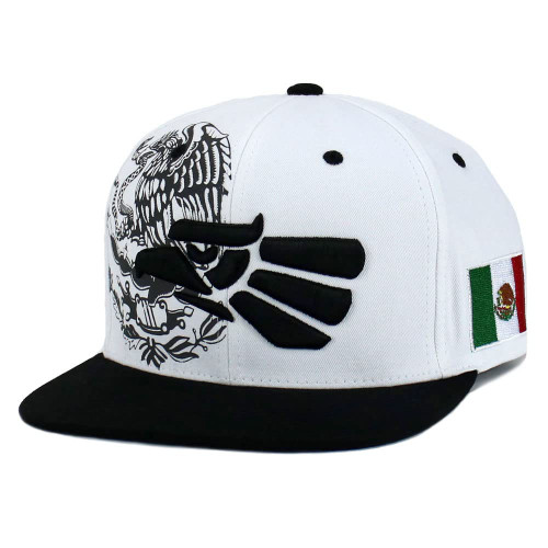 Mexican Hat Snapback Hecho En Mexico Eagle Aguila Flag Flat Bill Baseball Cap (White - Black Eagle)