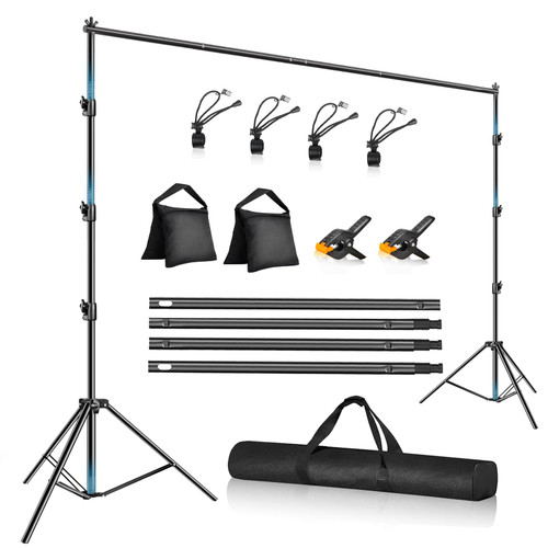 GLOSHOOTING 12 x 10ft Photo Video Studio Heavy Duty Backdrop Stand, Adjustable Photography Background Support Systemt Kit with Shock-Proof Spring, 2 Sandbags, Carrying Bag, 6 Clamps