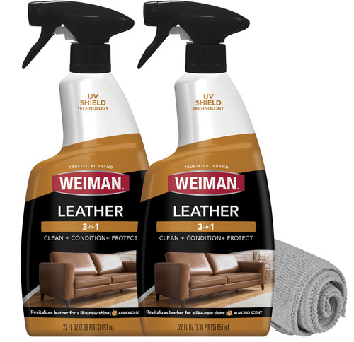 Weiman Leather Cleaner Conditioner & Protector for Couches, Boots, Chairs, Bags, Purses & Auto Interior with Microfiber Towel Included (2 Pack)