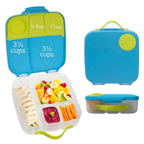 b.box Lunch Box for Kids: Bento Box w/ 4 Compartments (2 Leak Proof), Removable Divider & Gel Pack. Ideal for Big Eaters 3+. School Supplies, 8½ Cup Capacity