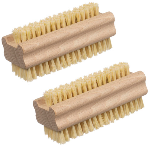 Konex Non-Slip Wooden Two-sided Hand and Nail Brush with Tampico Fiber Bristle. Fingernail brush with Beechwood body and Plant Based Fibers (Pack of 2)