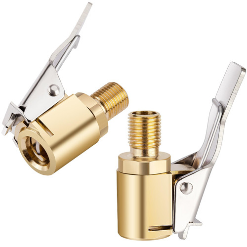 2pcs Tire Air Chuck with Clip Adapter, Brass Tire Inflation Hose Adapter with Locking Tire Nozzle Valve Thread, Unscrewed Twist Connection Converts to Locking Connection for Air Compressor Pump Clamp