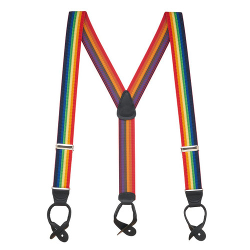 Suspender Store Novelty Rainbow Striped Suspenders - 1.5-Inch Wide Elastic - Y-Back - Button - 48" for 5'9" to 6'2" tall
