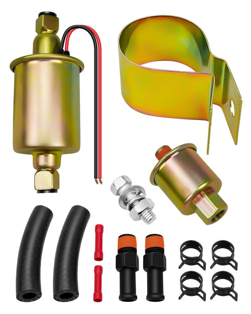 Universal 6v Electric Fuel Pump with Installation Kit - Fit for Carbureted Models E8011 SP1124, 5-8 Psi 5/16 Inlet and Outlet Intank Fuel Pump, 6 Volt Inline Type Electric Fuel Transfer Pump