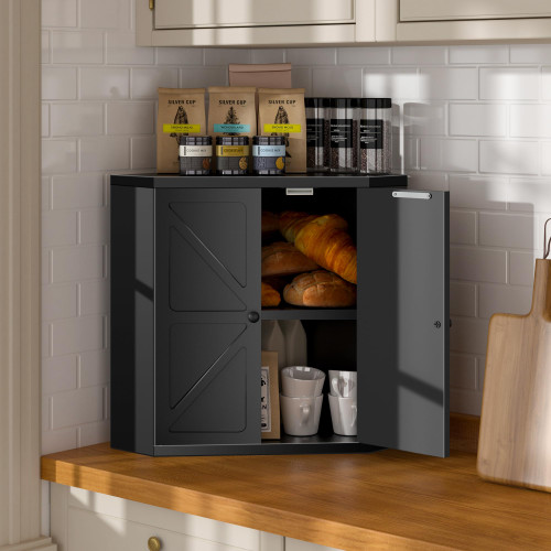 TQQDCI Corner Bread Box for Kitchen Countertop,Storage Container for Homemade Bread, Double Layer BreadBox, Large Capacity Bread Storage Bin, Vintage Farmhouse Breadbox Organizer,Black