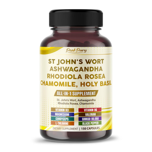 PEAKPURY St. John's Wort Ashwagandha Rhodiola Rosea Chamomile - Made in USA