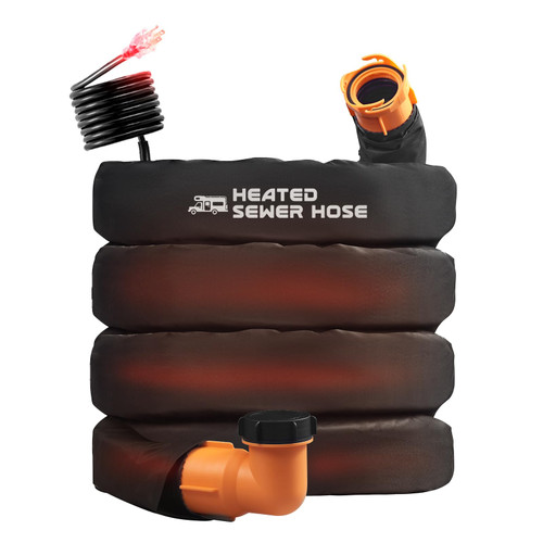 REHOSEUP 15FT Sewer Hose with Heated Sleeve,Black Rv Sewer Hose kit ，Sewer Hose for Rv Camper/Rv Accessories,Patent No. : 12,092,251