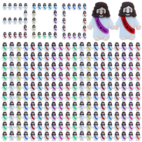 TFengfly 300 Pcs Little Jesus Figures Small Easter Jesus Loves You Toys 10 Colors Mini Rubber Jesus Miniatures to Hide and Seek Religious Gift Party Favors Easter Egg Stuffers Sunday School (300)