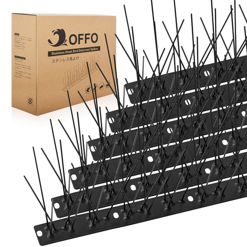 OFFO Black Bird Spikes Pre-Assembled for Pigeons Birds, Cover 24 Feet Durable Bird Spikes with Stainless Steel for Fence Roof Mailbox Window