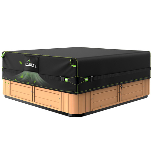 Uirway Square Hot Tub Cover 76 x 76 x 20 Inch [2025 Upgraded 600D Heavy Duty Fabric] Waterproof Outdoor SPA Covers for Hot Tub, New Super Windproof Straps, Hot Tub Winter Cover Protector with Anti-UV