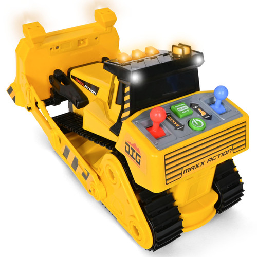 Maxx Action 16" Dozer with Joystick Controls, Lights, Construction Sounds, Motorized Movement, and Real Working Bucket – Large Construction Vehicle Toy for Kids