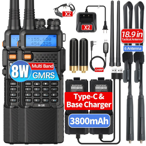 BAOFENG UV-5R Ham Radio Handheld 8W Upgrade UV5R Long Range Walkie Talkies Rechargeable 3800mAh M-5R 5RX Two Way Radio with USB-C Charger,Tactical Antenna for Hunting Survival Gear,2 Pack