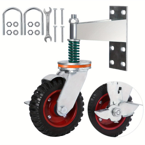 6inch Fence Gate Wheel, 500lb Load Capacity, 360° Swivel, Spring-Loaded, Metal Polished Castor for Metal Tube Gate Wheels