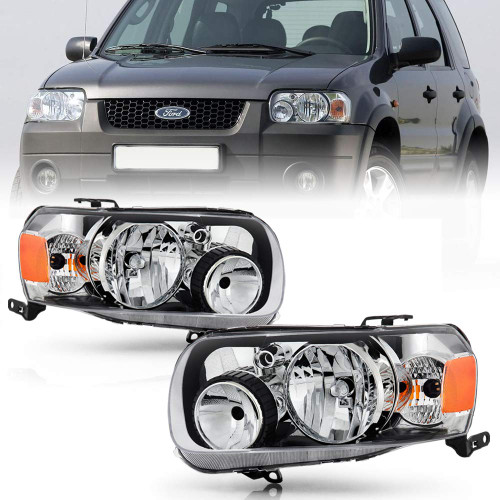 ACANII - For 2005-2007 Ford Escape Factory Style Chrome Headlights Headlamps Assembly Replacement Pair Set Left+Right