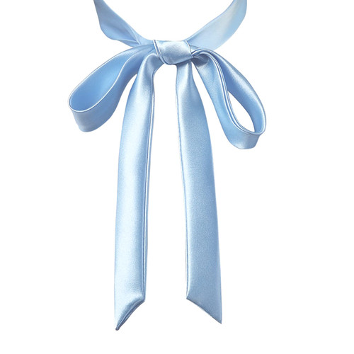 Mantieqingway Bow Tie for Women, Satin Ribbon Girls Self-tie Bowtie for Uniform, School, Wedding, Cosplay, T-shirt Accessory (Blue)