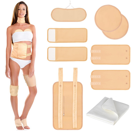 9 Pcs Castor Oil Pack Wrap Organic Cotton for Liver Detox, Stomach, Belly, Neck, Breast, Knee, Foot & Entire Body, Reusable Pads Kit for Hot/Cold Compress with Adjustable Elastic Strap